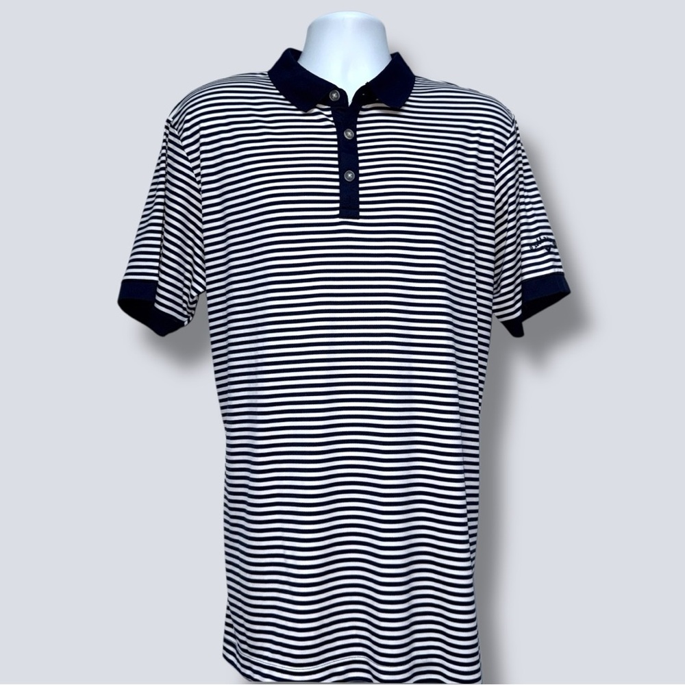 Callaway Navy White Striped Golf Polo Shirt Men’s Large Performance Dry Fit